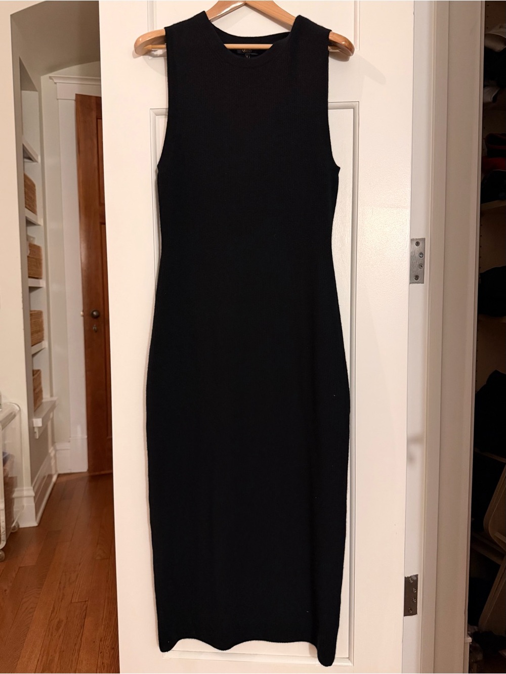 Quince Mongolian Cashmere Sleeveless Black Midi Bodycon Dress